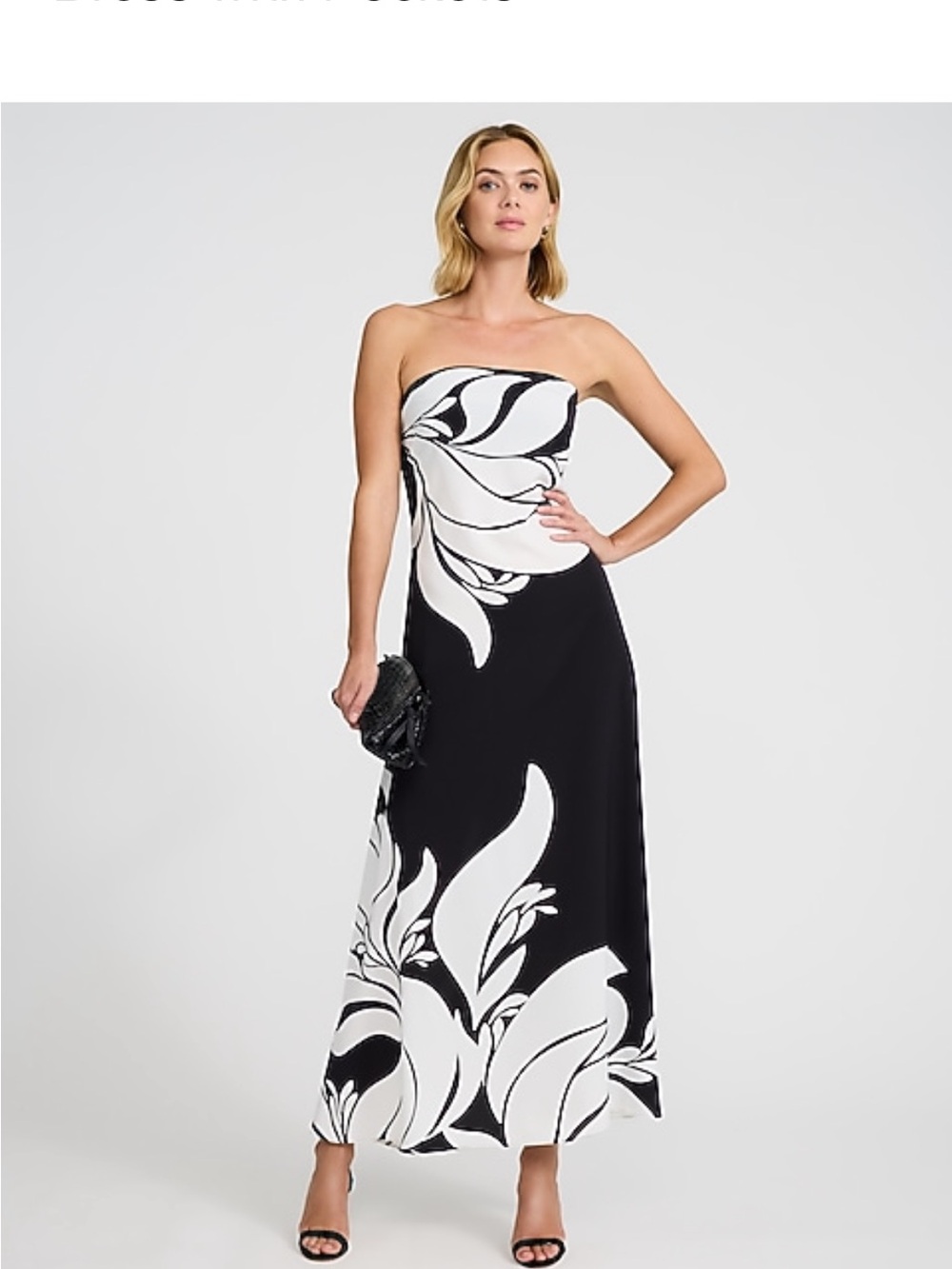 Express Strapless Black & White Floral Maxi Dress With Pockets. Size medium